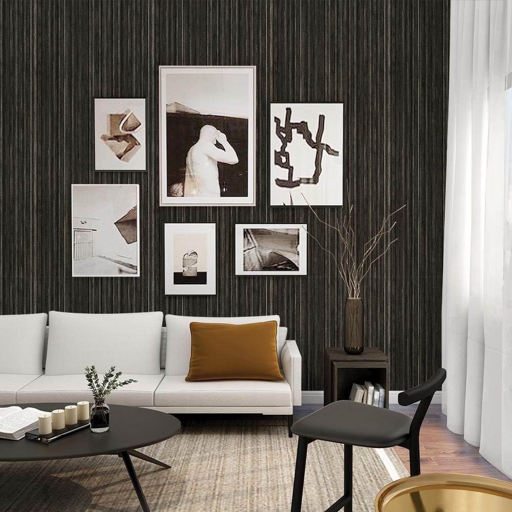DecoratorsBest Textured Grasscloth Metallic Black Peel and Stick Wallpaper, 28 sq. ft.