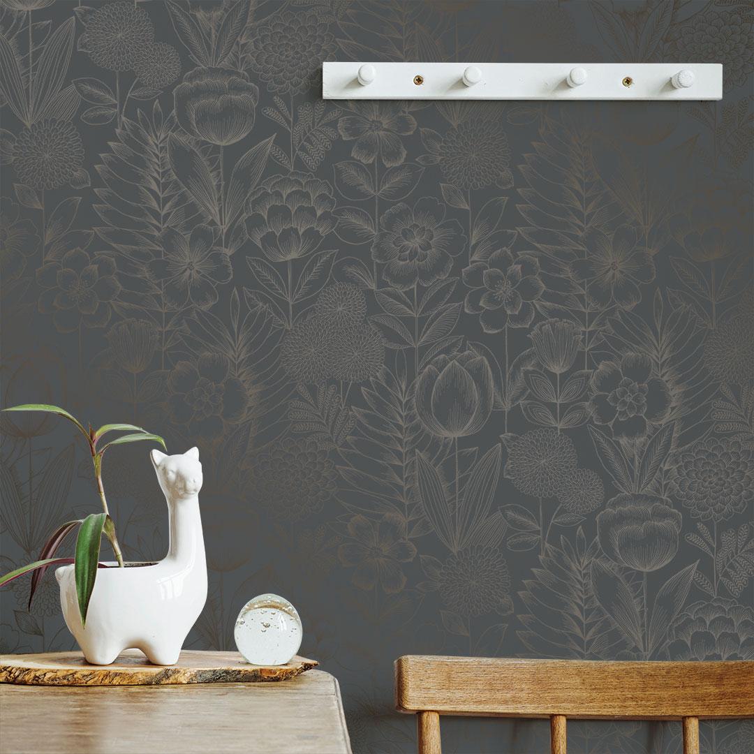 DecoratorsBest Farmhouse Floral Metallic Midnight Peel and Stick Wallpaper, 28 sq. ft.