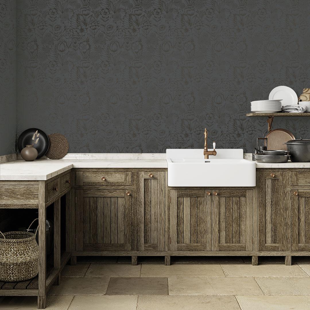 DecoratorsBest Farmhouse Floral Metallic Midnight Peel and Stick Wallpaper, 28 sq. ft.