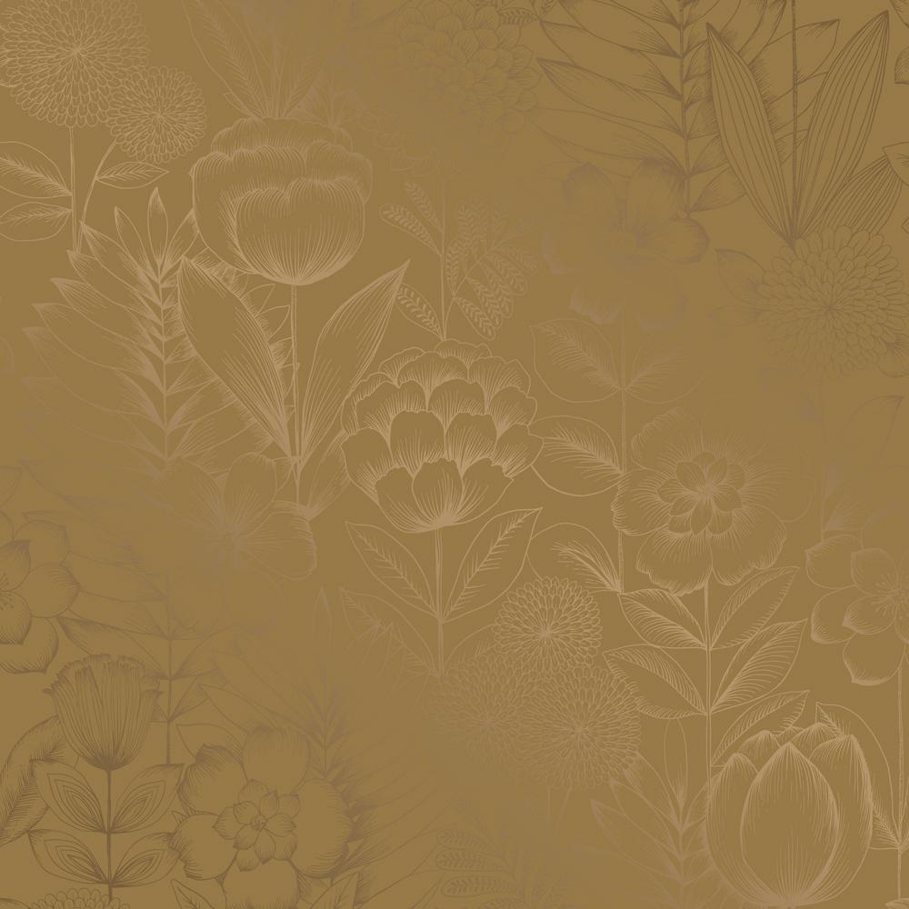 Tempaper Farmhouse Floral Metallic Gold Peel and Stick Wallpaper, 28 sq. ft.