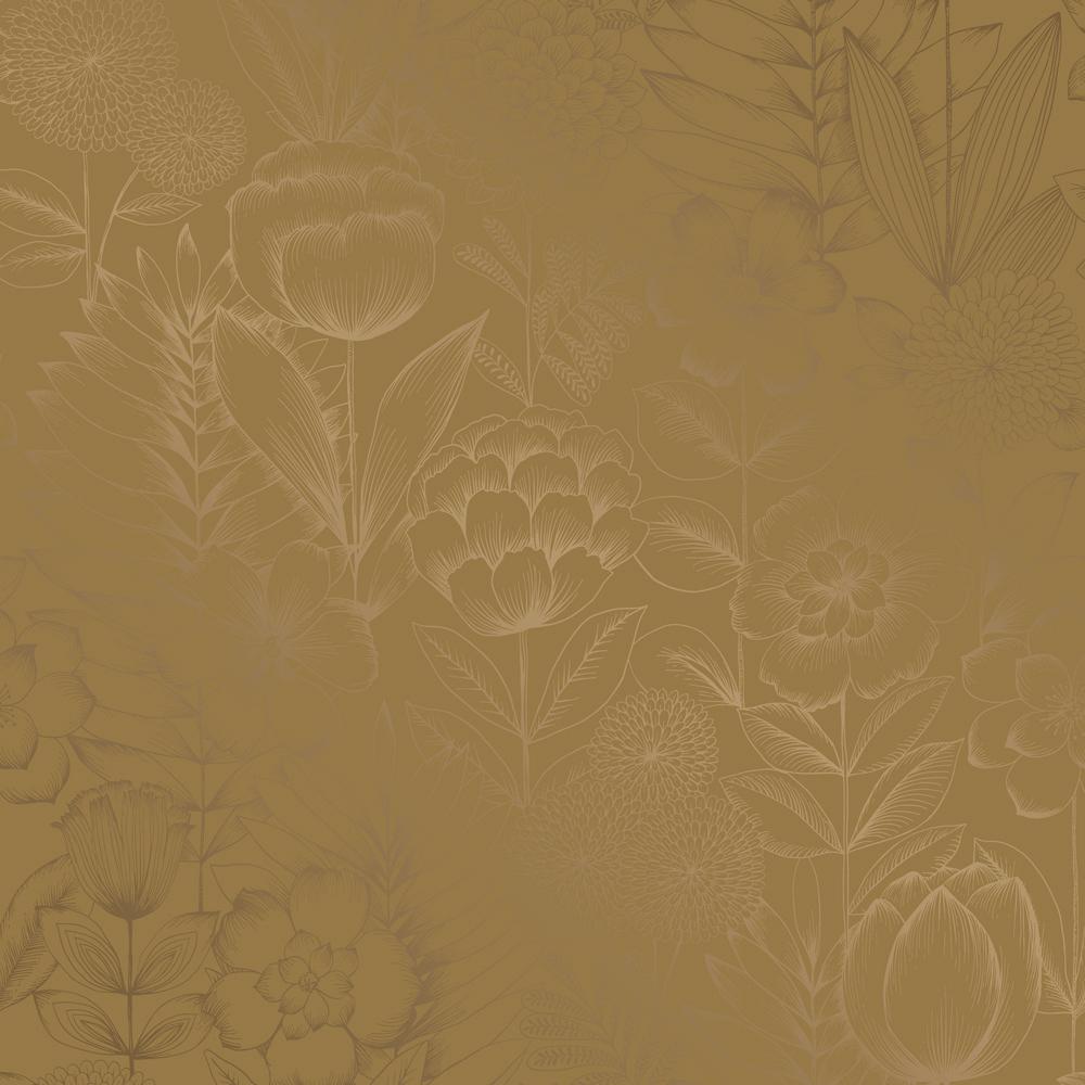 DecoratorsBest Farmhouse Floral Metallic Gold Peel and Stick Wallpaper, 28 sq. ft.