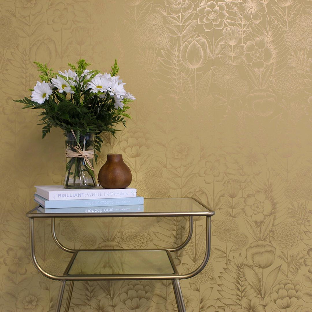 DecoratorsBest Farmhouse Floral Metallic Gold Peel and Stick Wallpaper, 28 sq. ft.