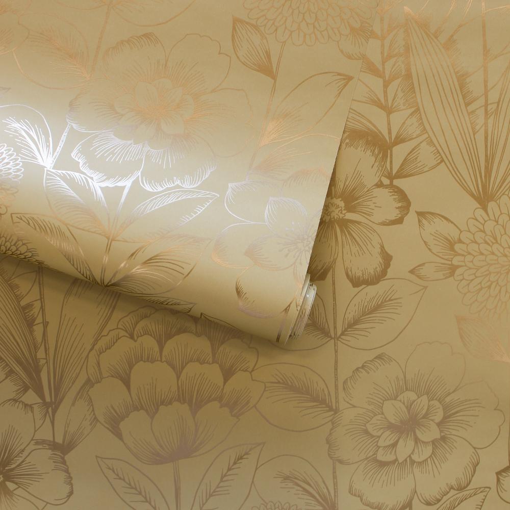 DecoratorsBest Farmhouse Floral Metallic Gold Peel and Stick Wallpaper, 28 sq. ft.