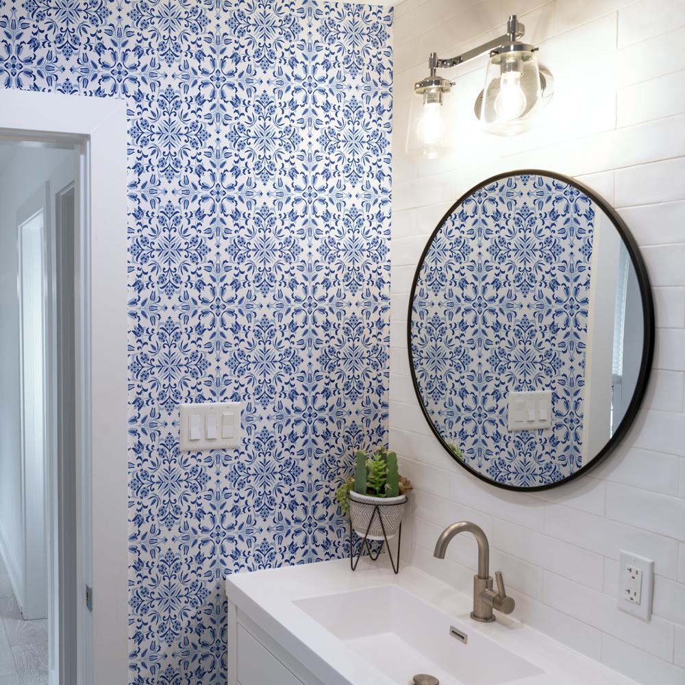 DecoratorsBest Ornate Tile Blue Peel and Stick Wallpaper, 28 sq. ft.