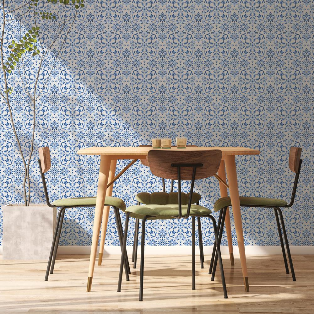 DecoratorsBest Ornate Tile Blue Peel and Stick Wallpaper, 28 sq. ft.
