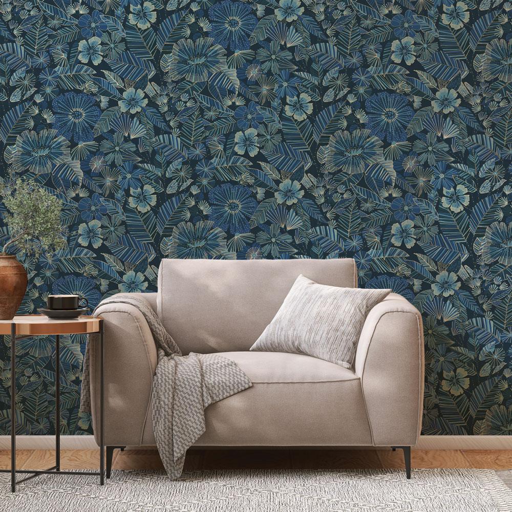 DecoratorsBest Metallic Garden Blue Peel and Stick Wallpaper, 28 sq. ft.