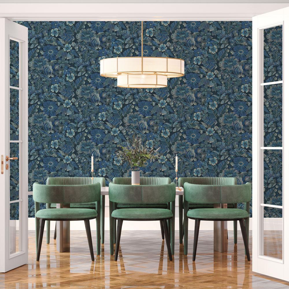 DecoratorsBest Metallic Garden Blue Peel and Stick Wallpaper, 28 sq. ft.