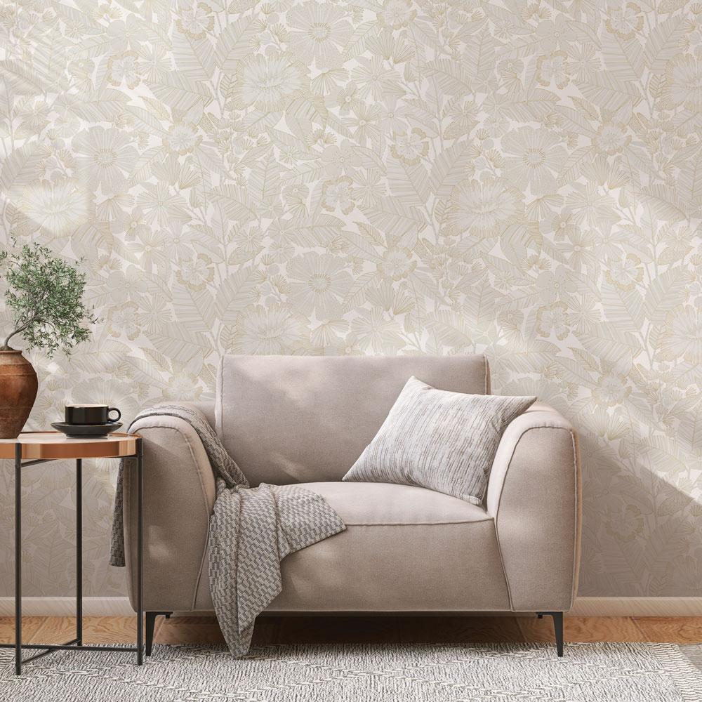 DecoratorsBest Metallic Garden White Peel and Stick Wallpaper, 28 sq. ft.