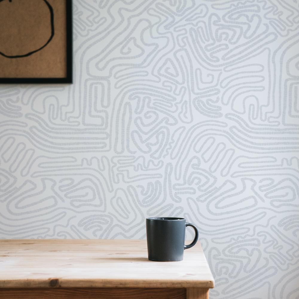 DecoratorsBest Abstract Doodle Grey Peel and Stick Wallpaper, 28 sq. ft.