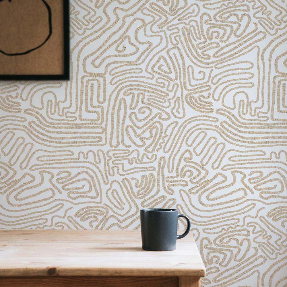 DecoratorsBest Abstract Doodle Natural Peel and Stick Wallpaper, 28 sq. ft.