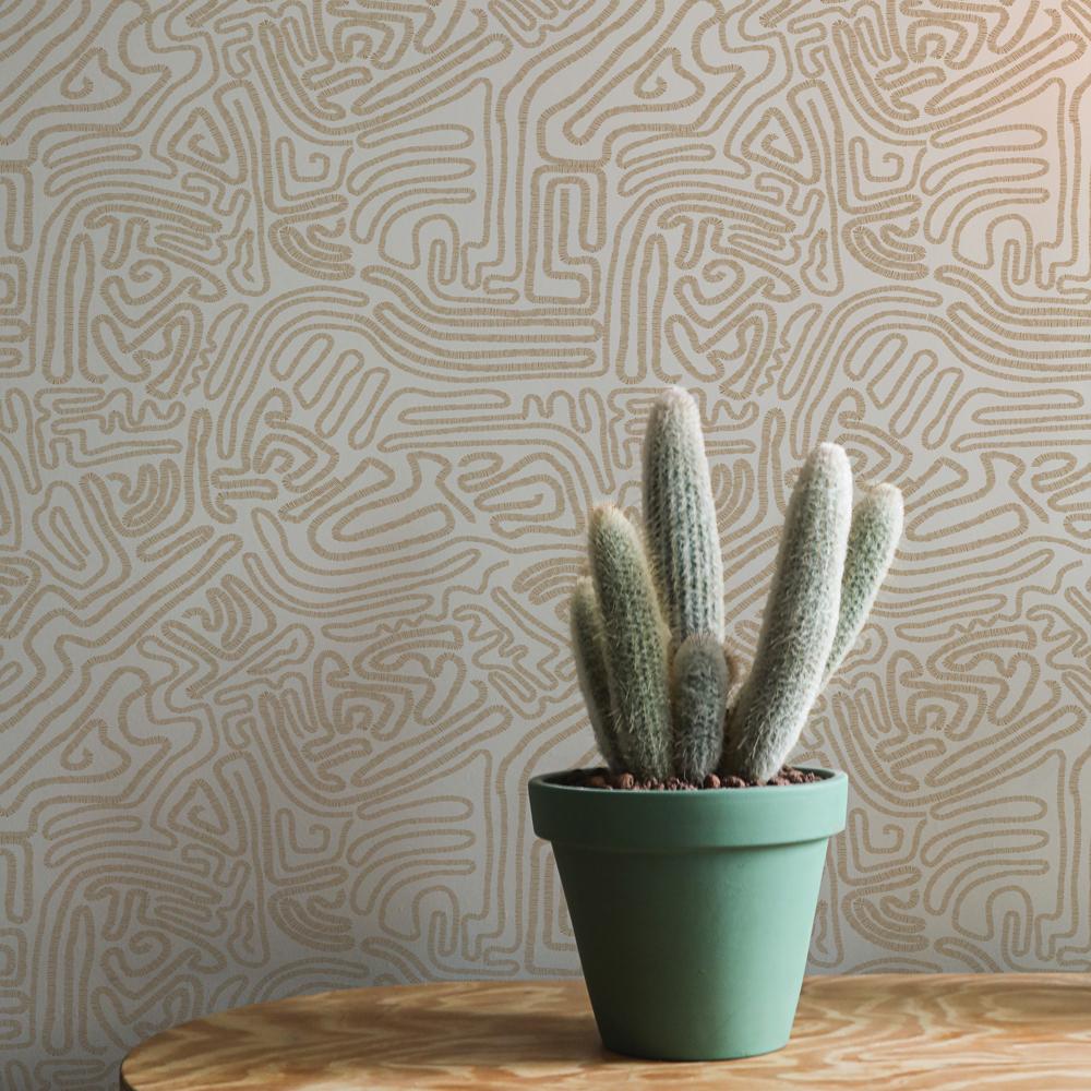 DecoratorsBest Abstract Doodle Natural Peel and Stick Wallpaper, 28 sq. ft.