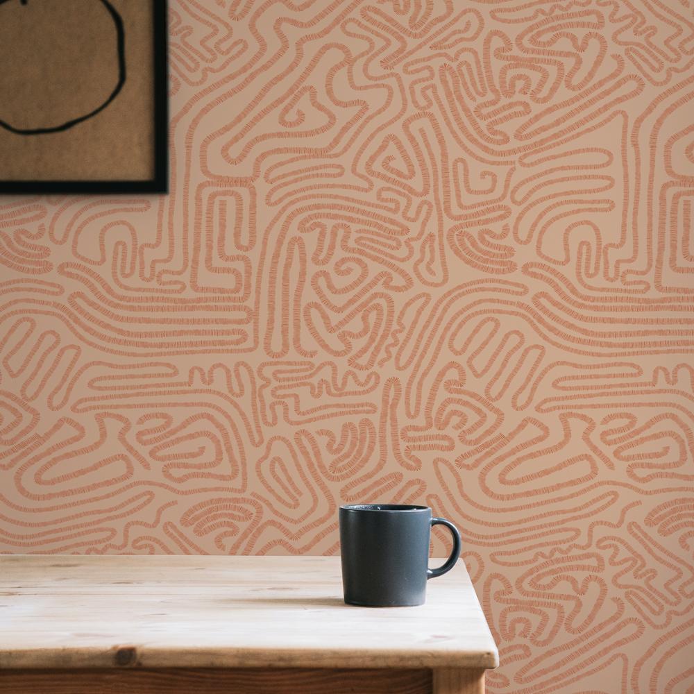 DecoratorsBest Abstract Doodle Terracotta Peel and Stick Wallpaper, 28 sq. ft.