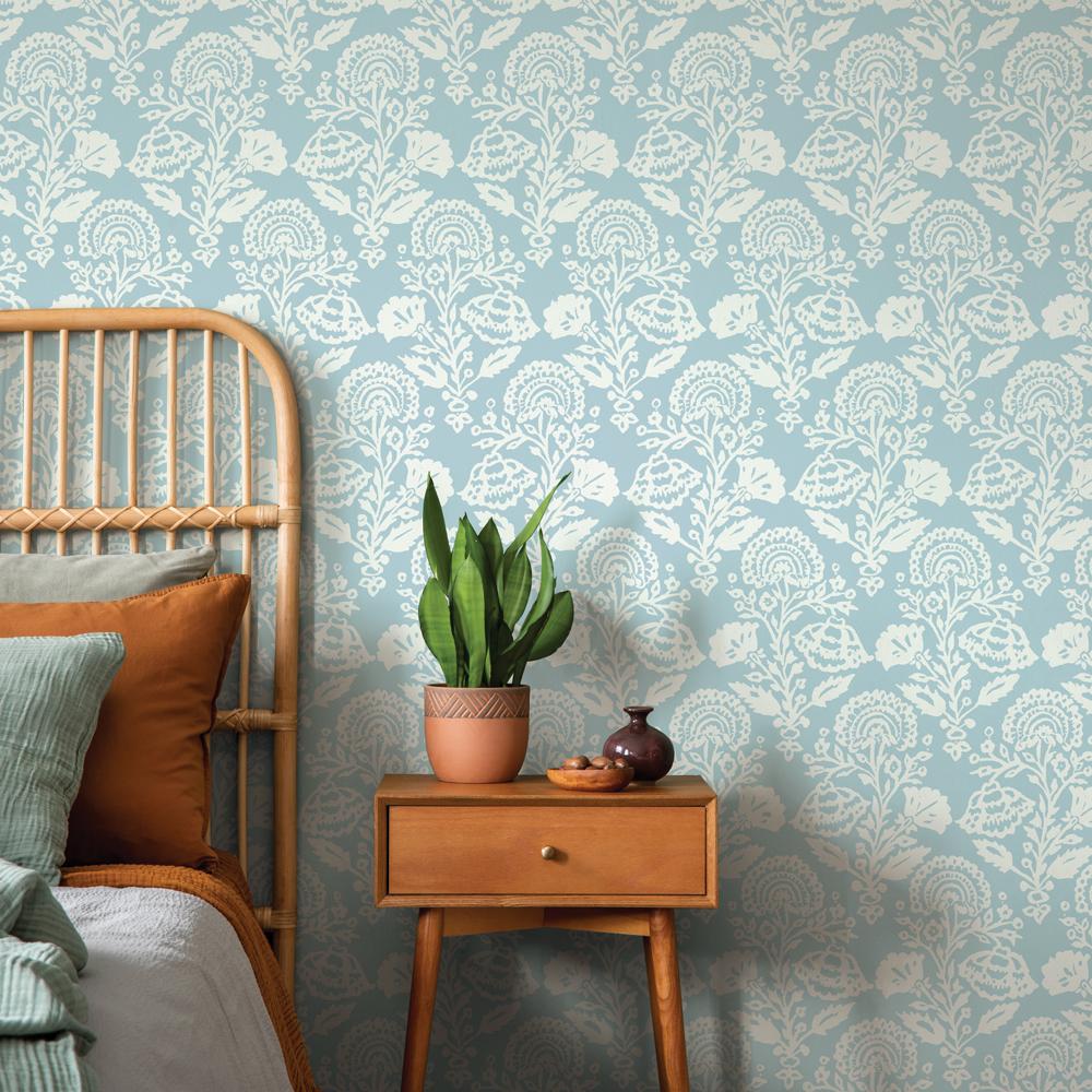 DecoratorsBest Damask Bloom Blue Peel and Stick Wallpaper, 28 sq. ft.