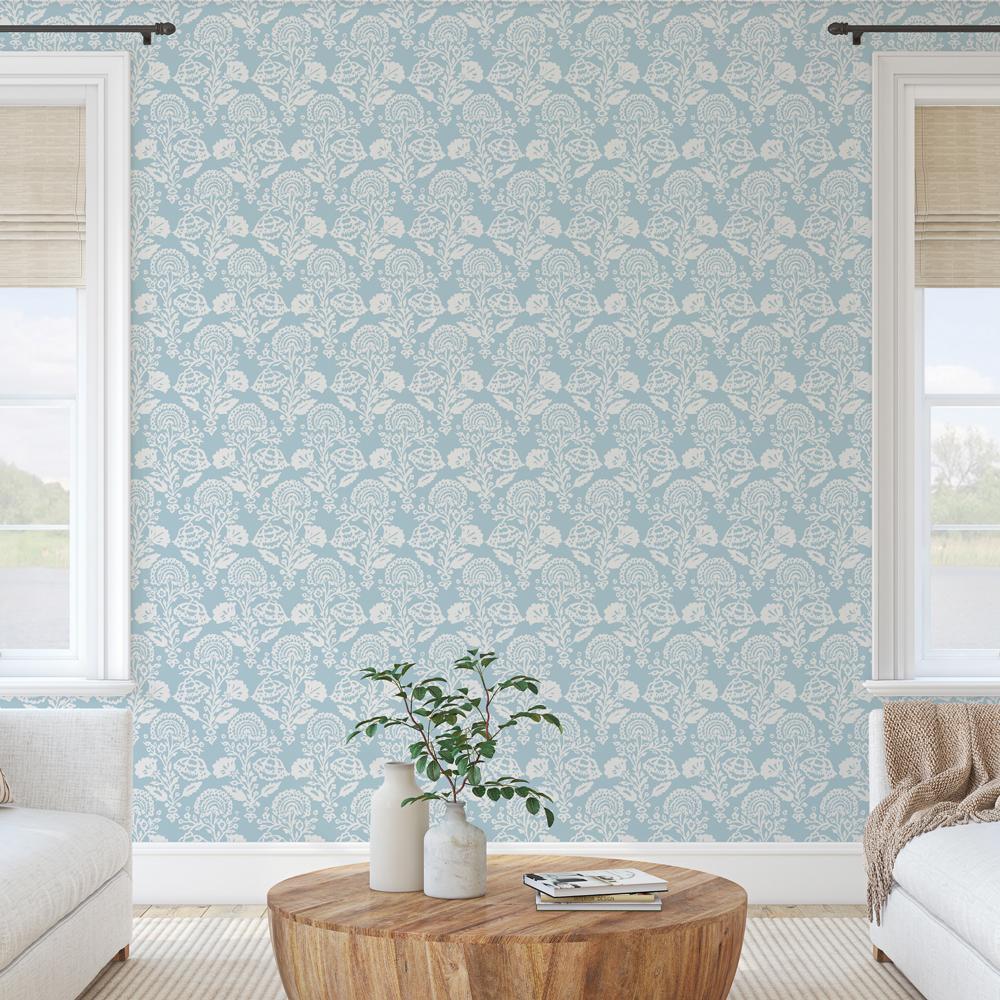 DecoratorsBest Damask Bloom Blue Peel and Stick Wallpaper, 28 sq. ft.