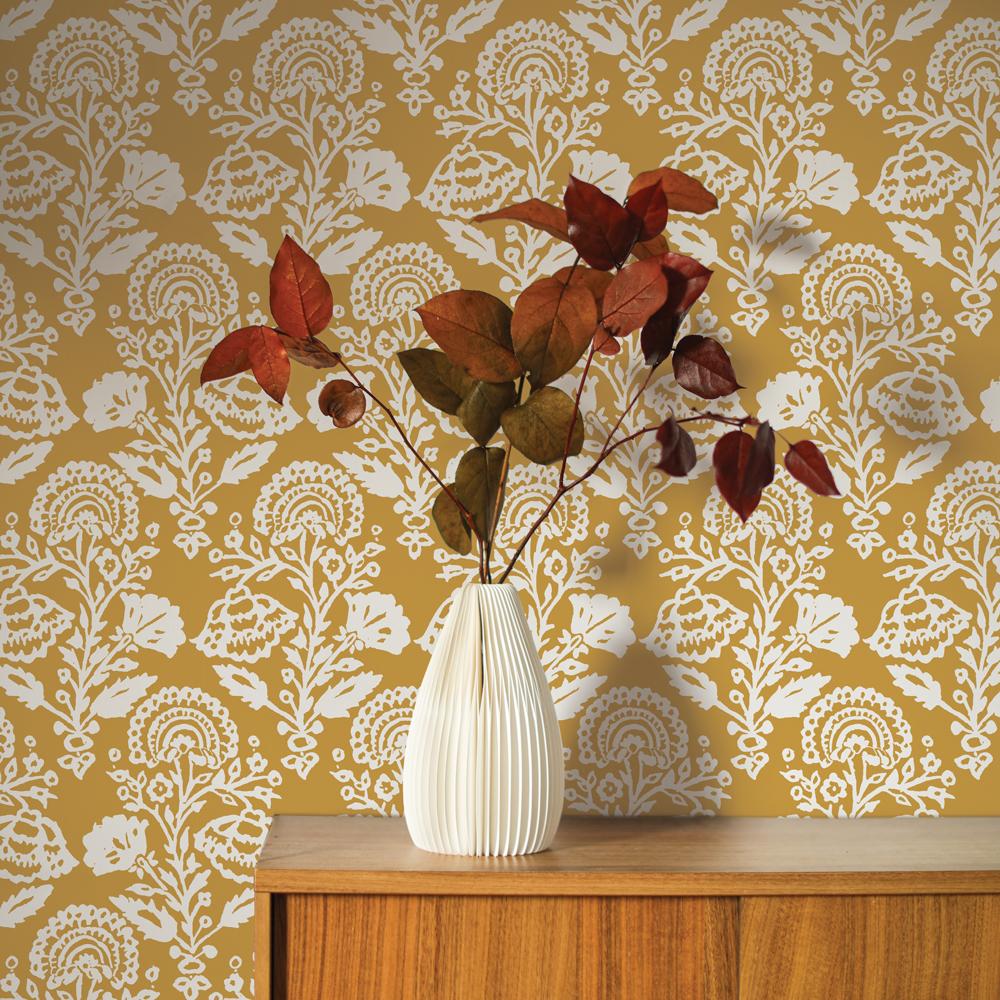 DecoratorsBest Damask Bloom Dark Yellow Peel and Stick Wallpaper, 28 sq. ft.