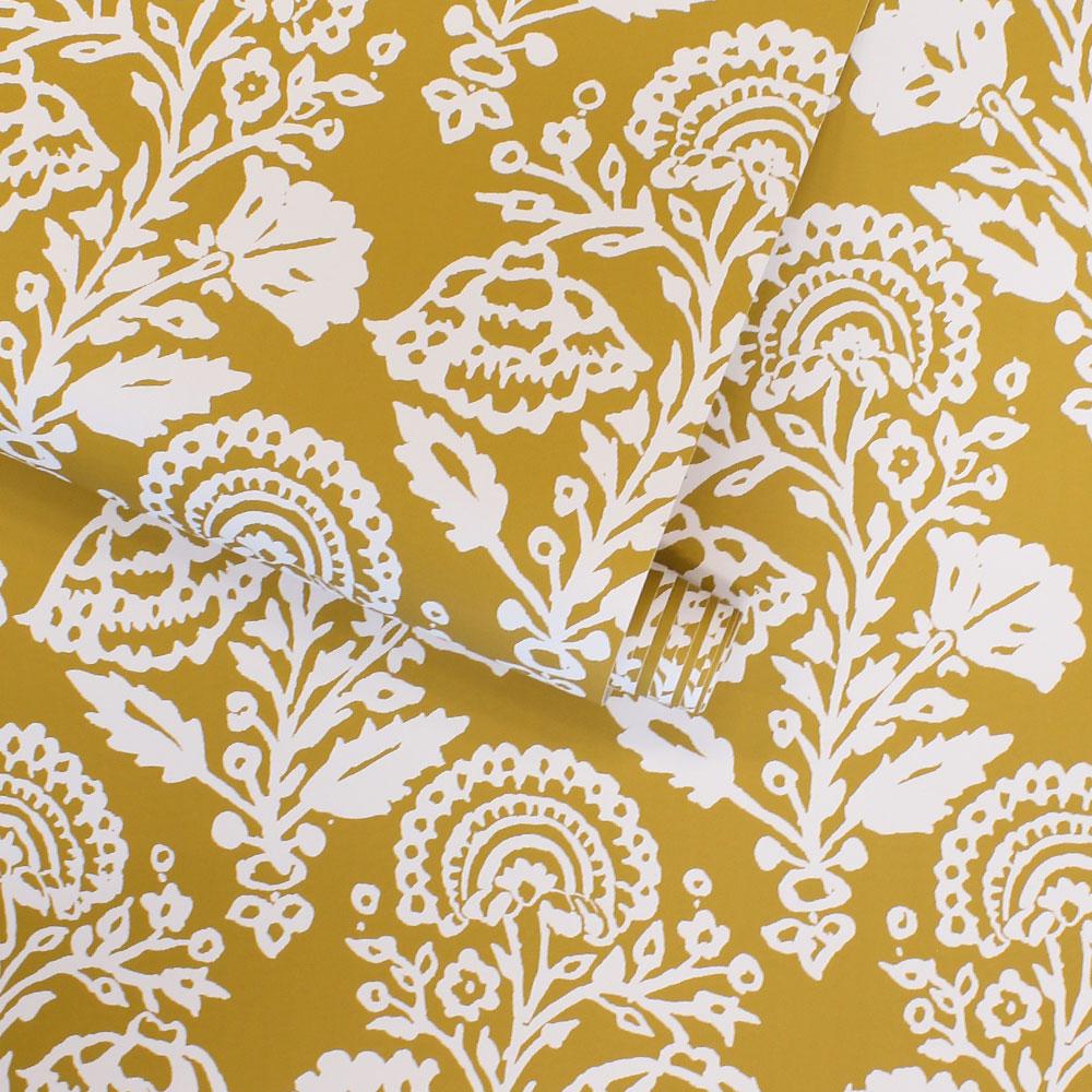 DecoratorsBest Damask Bloom Dark Yellow Peel and Stick Wallpaper, 28 sq. ft.