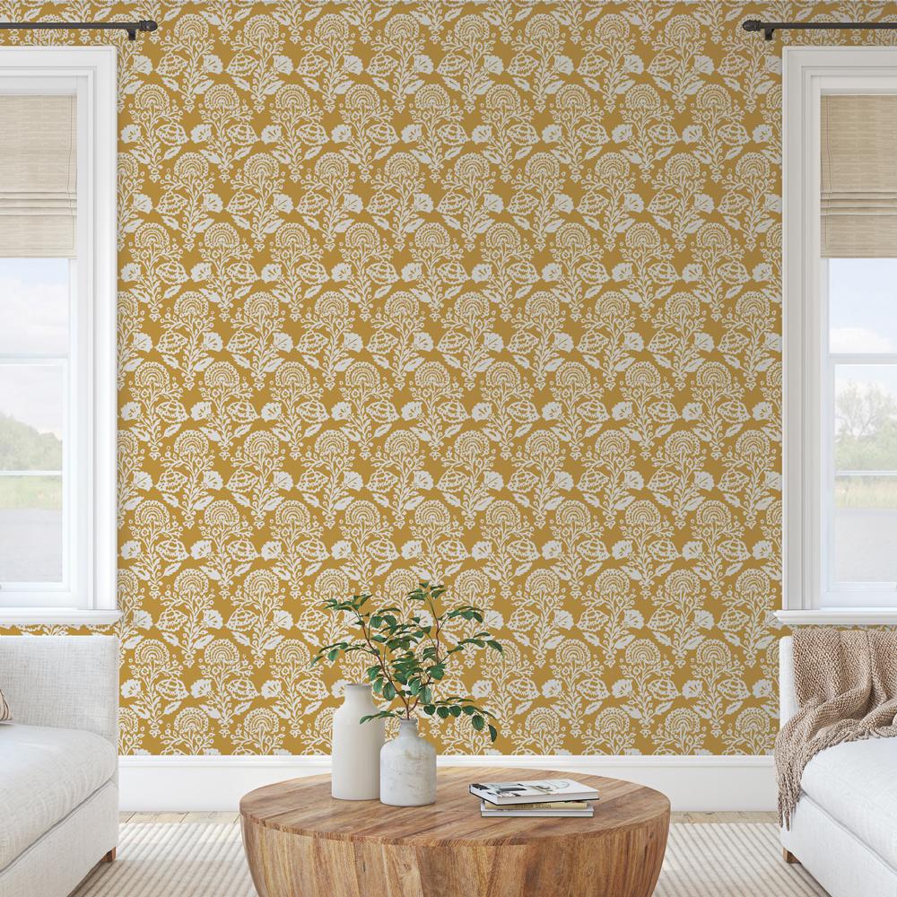 DecoratorsBest Damask Bloom Dark Yellow Peel and Stick Wallpaper, 28 sq. ft.