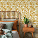 DecoratorsBest Damask Bloom Dark Yellow Peel and Stick Wallpaper, 28 sq. ft.