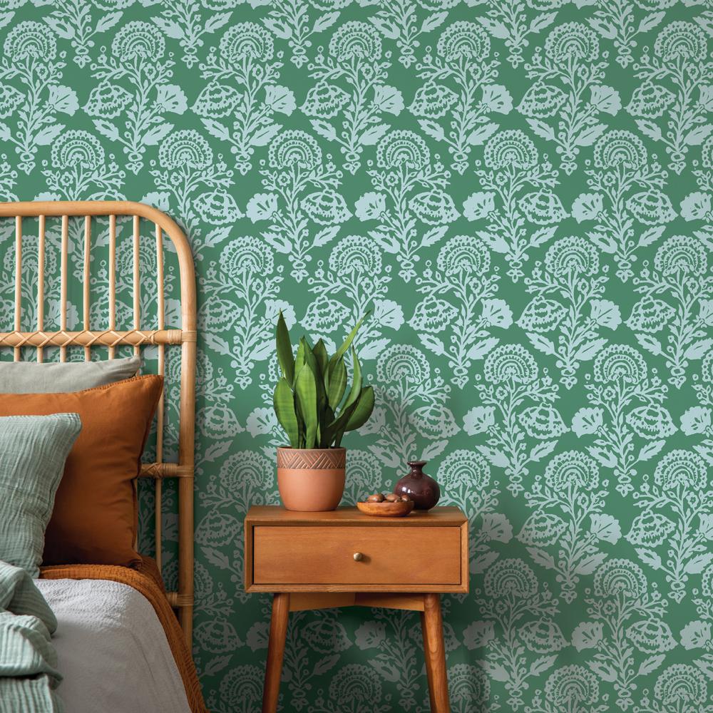 DecoratorsBest Damask Bloom Green Peel and Stick Wallpaper, 28 sq. ft.