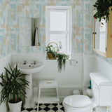 DecoratorsBest Geo Collage Blue and Tan Peel and Stick Wallpaper, 28 sq. ft.