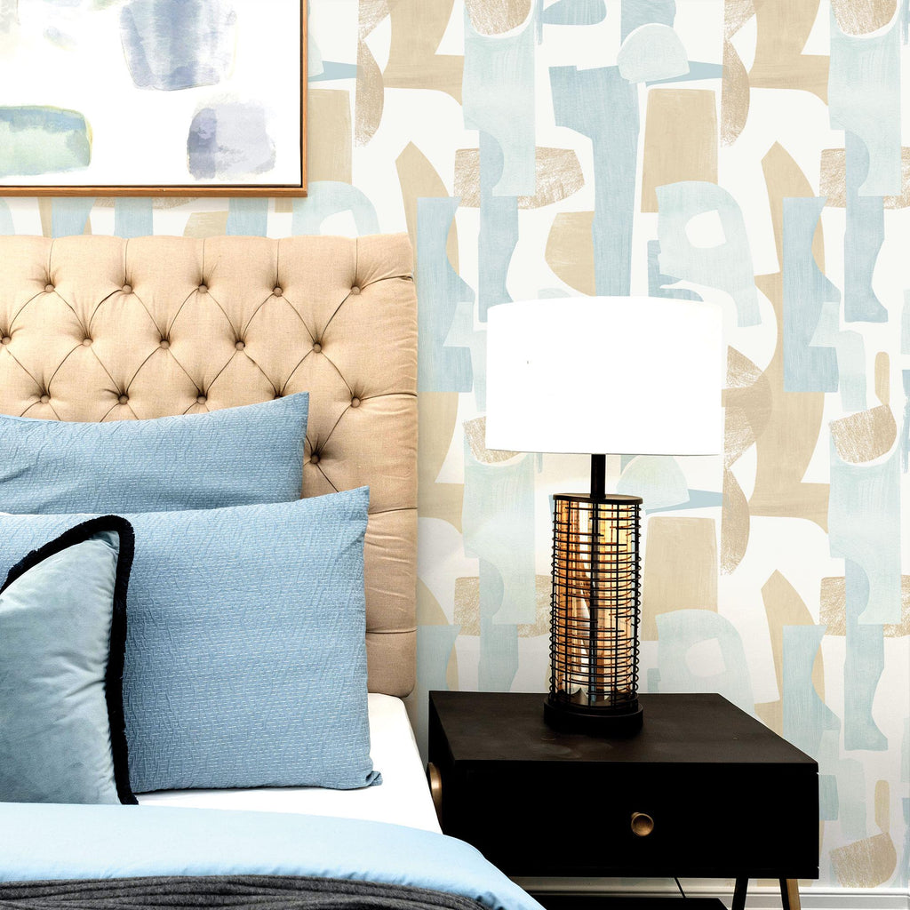 DecoratorsBest Geo Collage Blue and Tan Peel and Stick Wallpaper, 28 sq. ft.