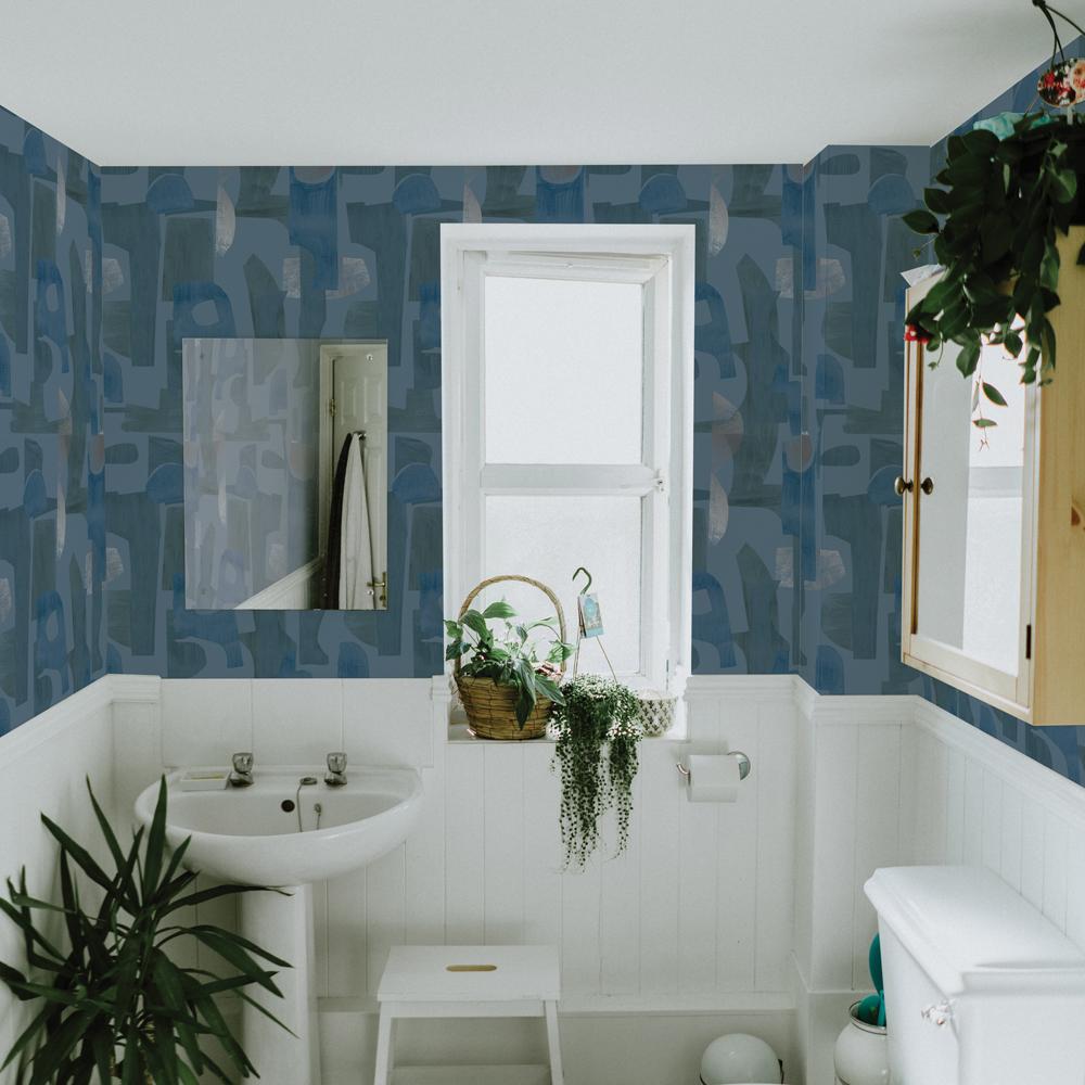 Decoratorsbest Geo Collage Dark Blue Peel And Stick Wallpaper, 28 Sq