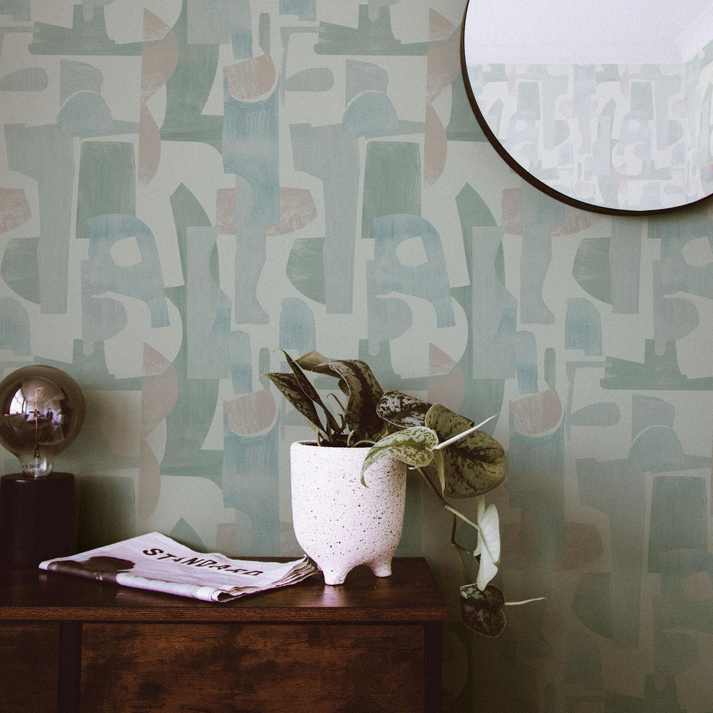 DecoratorsBest Geo Collage Green and Tan Peel and Stick Wallpaper, 28 sq. ft.