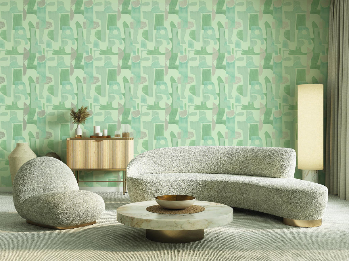 DecoratorsBest Geo Collage Green and Tan Peel and Stick Wallpaper, 28 sq. ft.