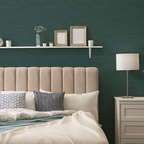 DecoratorsBest Faux Grasscloth Teal Peel and Stick Wallpaper, 28 sq. ft.