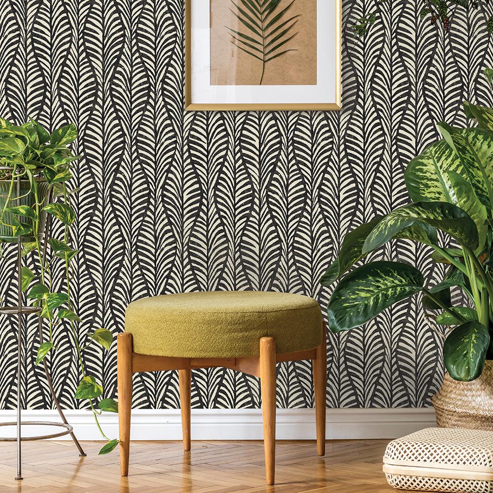 DecoratorsBest Leaves Black Peel and Stick Wallpaper, 28 sq. ft.