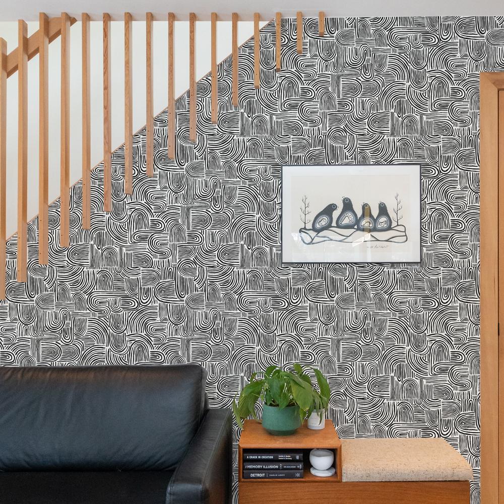 DecoratorsBest Waves Black Peel and Stick Wallpaper, 28 sq. ft.