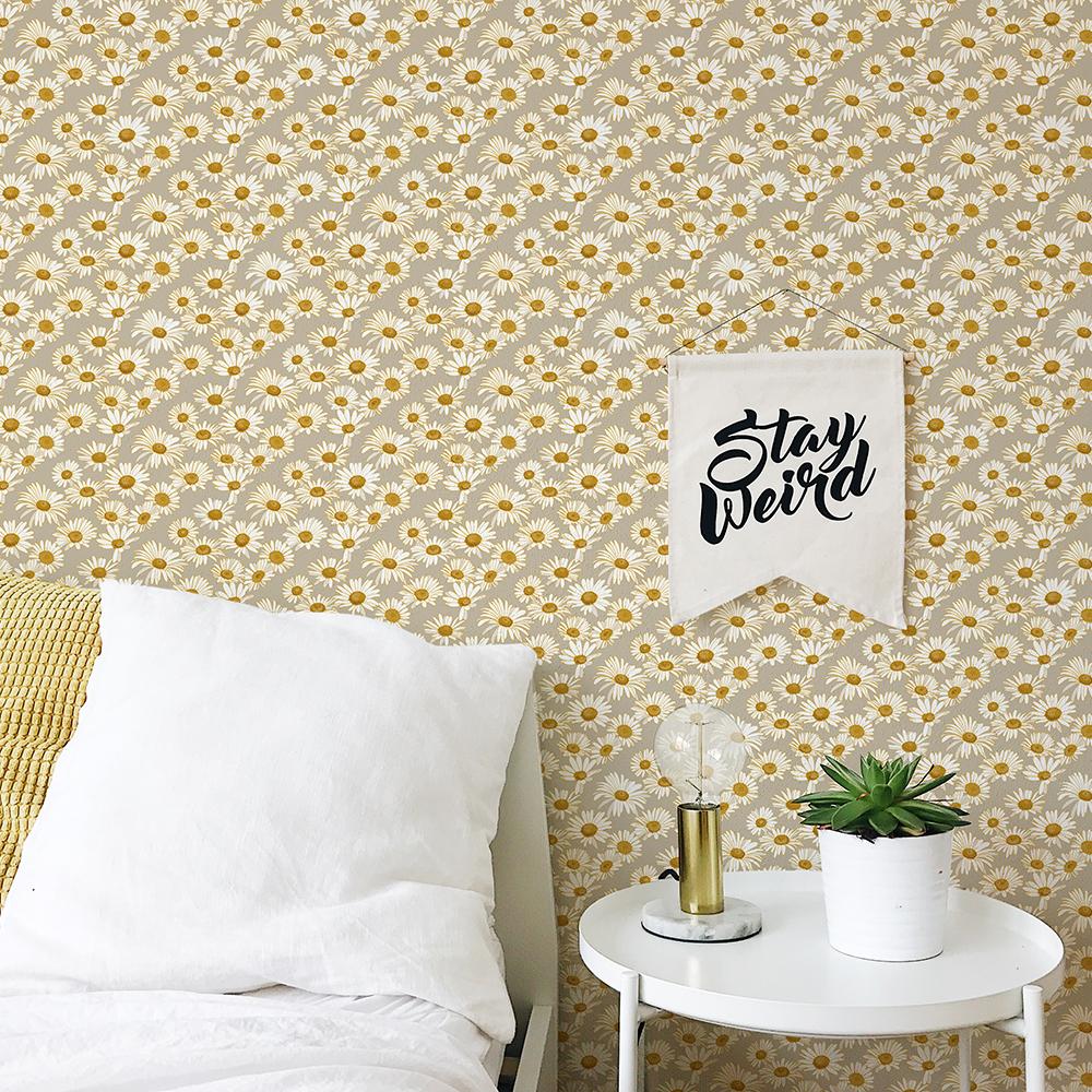 DecoratorsBest Retro Daisy by The Novogratz Yellow and Grey Peel and Stick Wallpaper, 28 sq. ft.