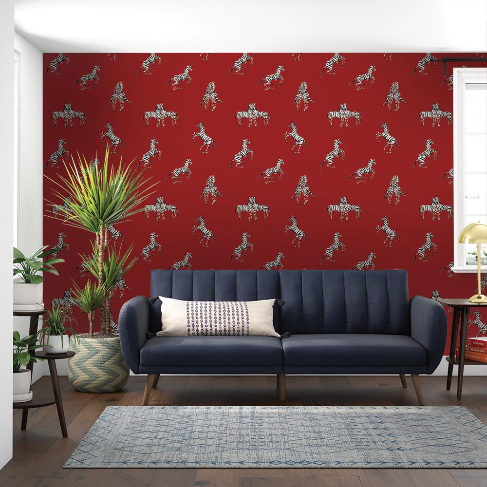 DecoratorsBest Zebras by The Novogratz Red Peel and Stick Wallpaper, 28 sq. ft.