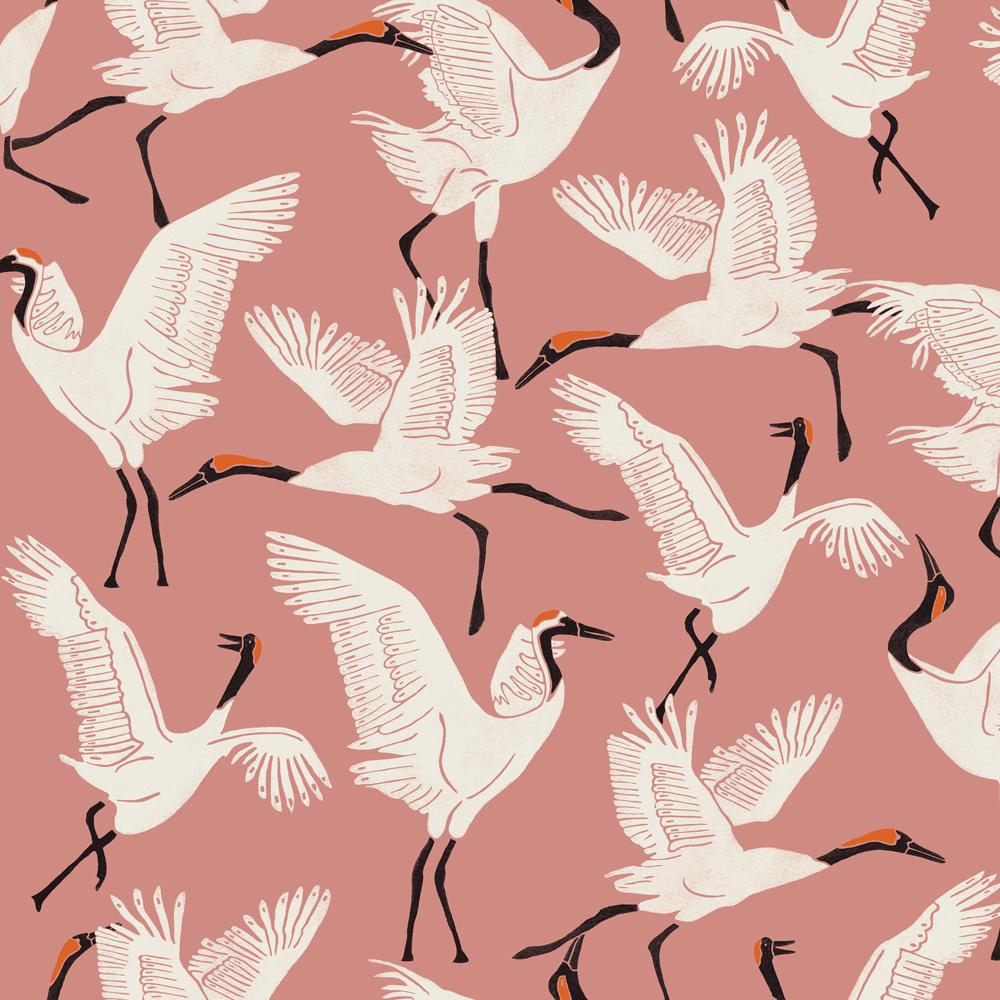 Tempaper Flying Cranes by The Novogratz Pink Peel and Stick Wallpaper, 28 sq. ft.