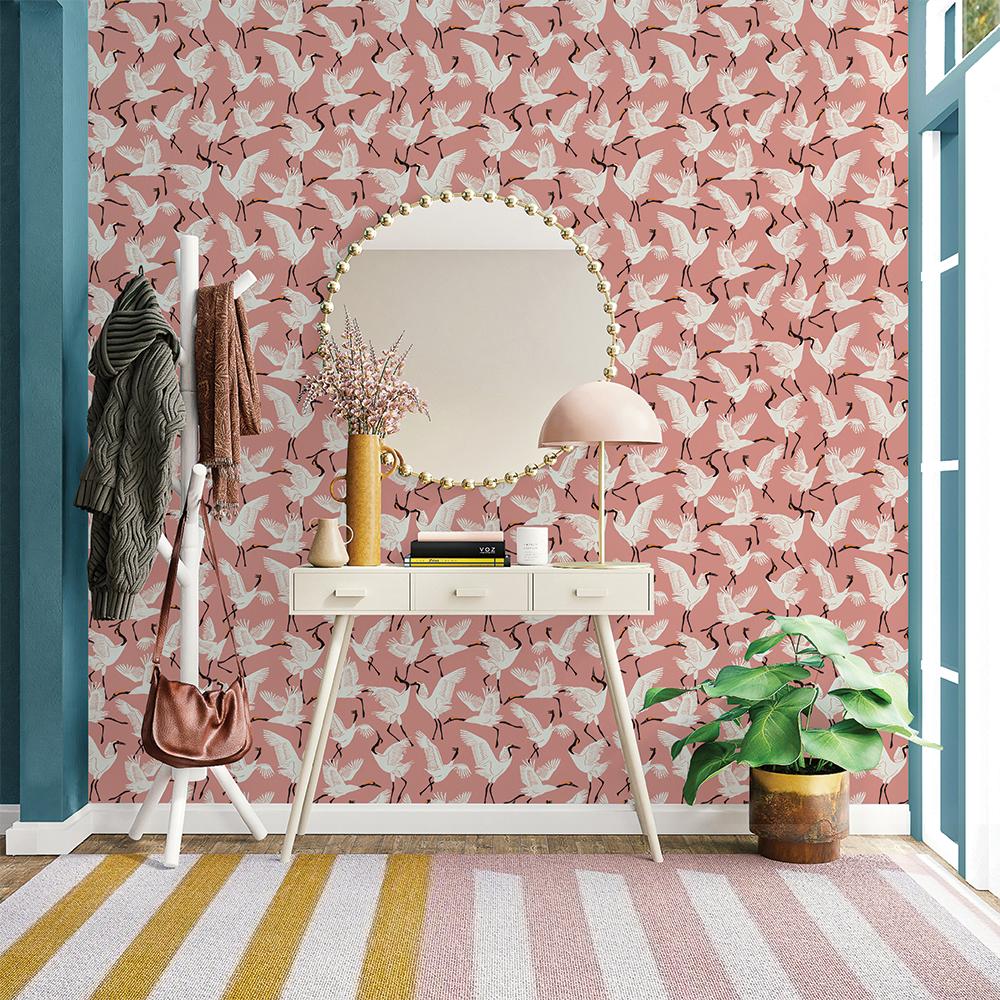 DecoratorsBest Flying Cranes by The Novogratz Pink Peel and Stick Wallpaper, 28 sq. ft.