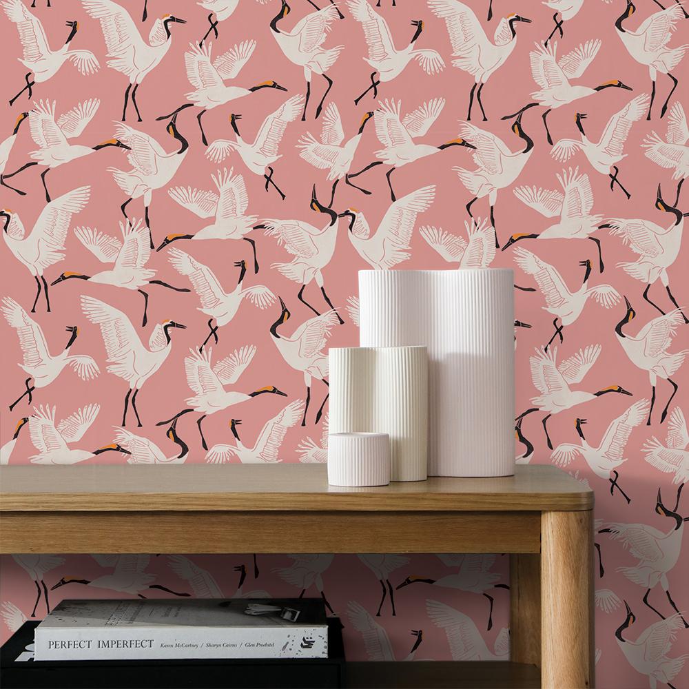 DecoratorsBest Flying Cranes by The Novogratz Pink Peel and Stick Wallpaper, 28 sq. ft.