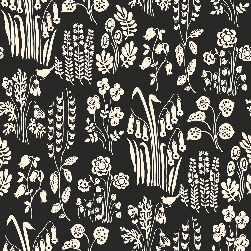 Tempaper Wildflowers by The Novogratz Black and White Peel and Stick Wallpaper, 28 sq. ft.