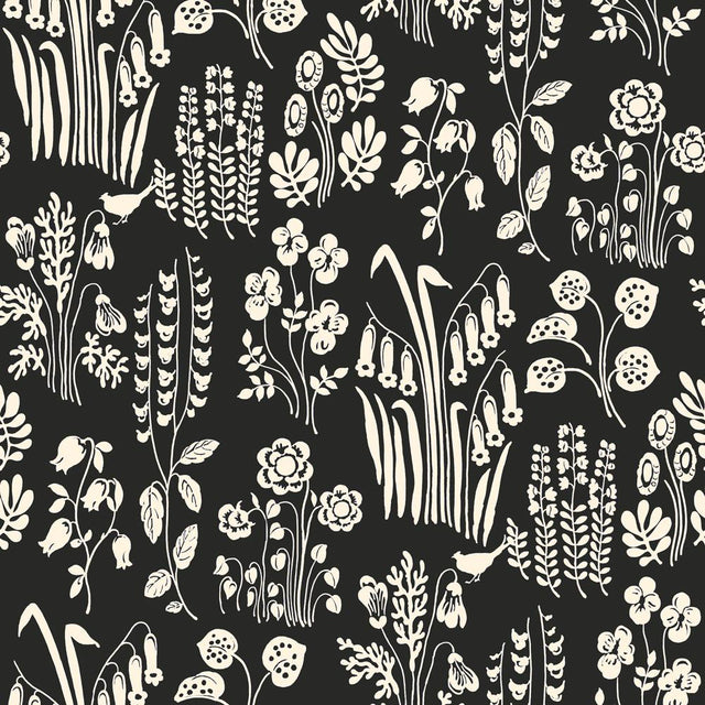 Tempaper Wildflowers by The Novogratz Black and White Peel and Stick Wallpaper, 28 sq. ft.