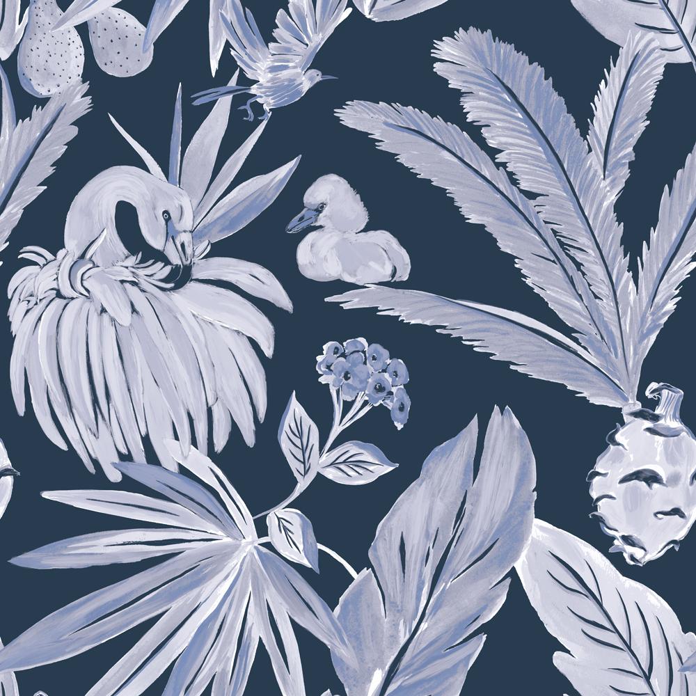 Tempaper Flamingos by She She Blue and Black Peel and Stick Wallpaper, 28 sq. ft.