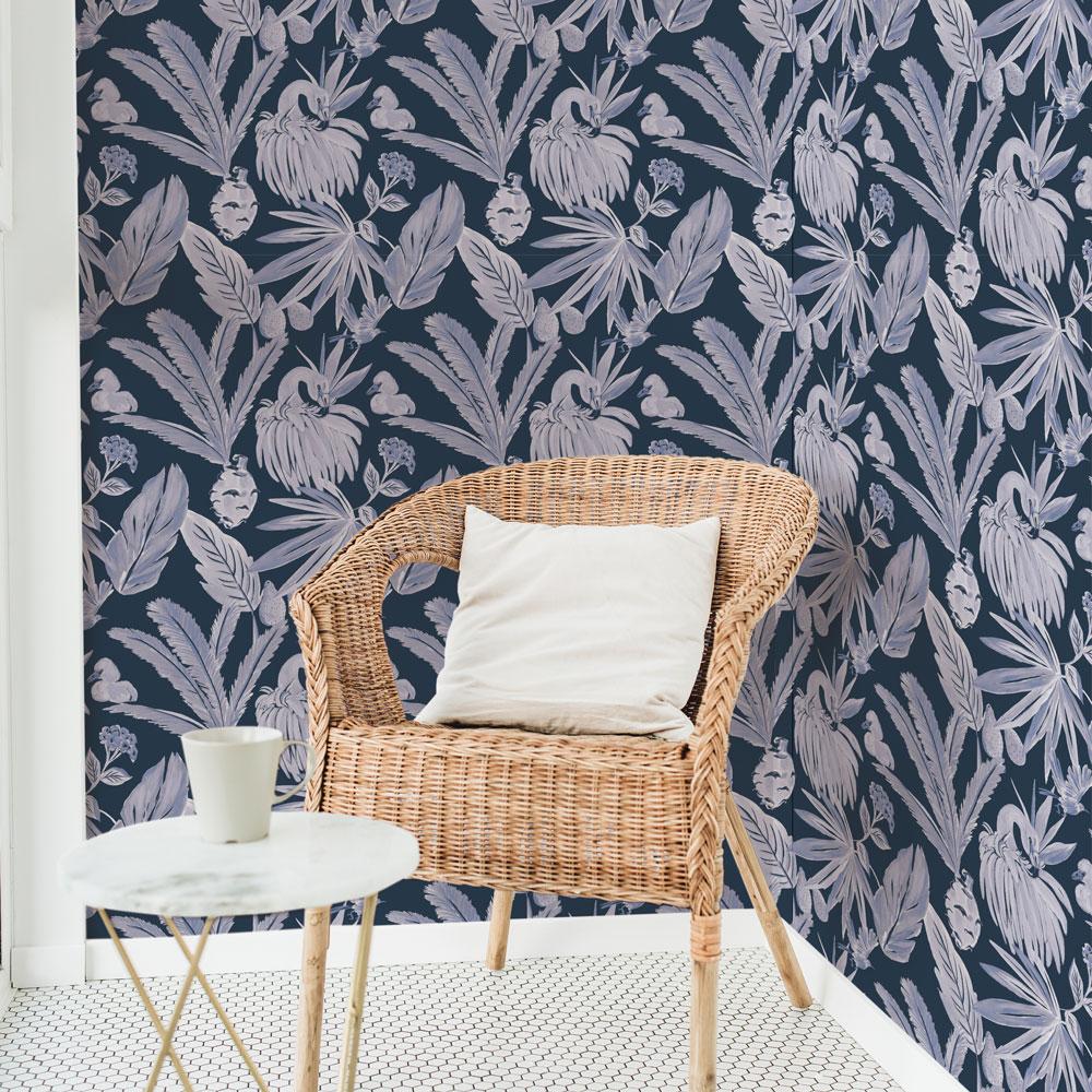 DecoratorsBest Flamingos by She She Blue and Black Peel and Stick Wallpaper, 28 sq. ft.