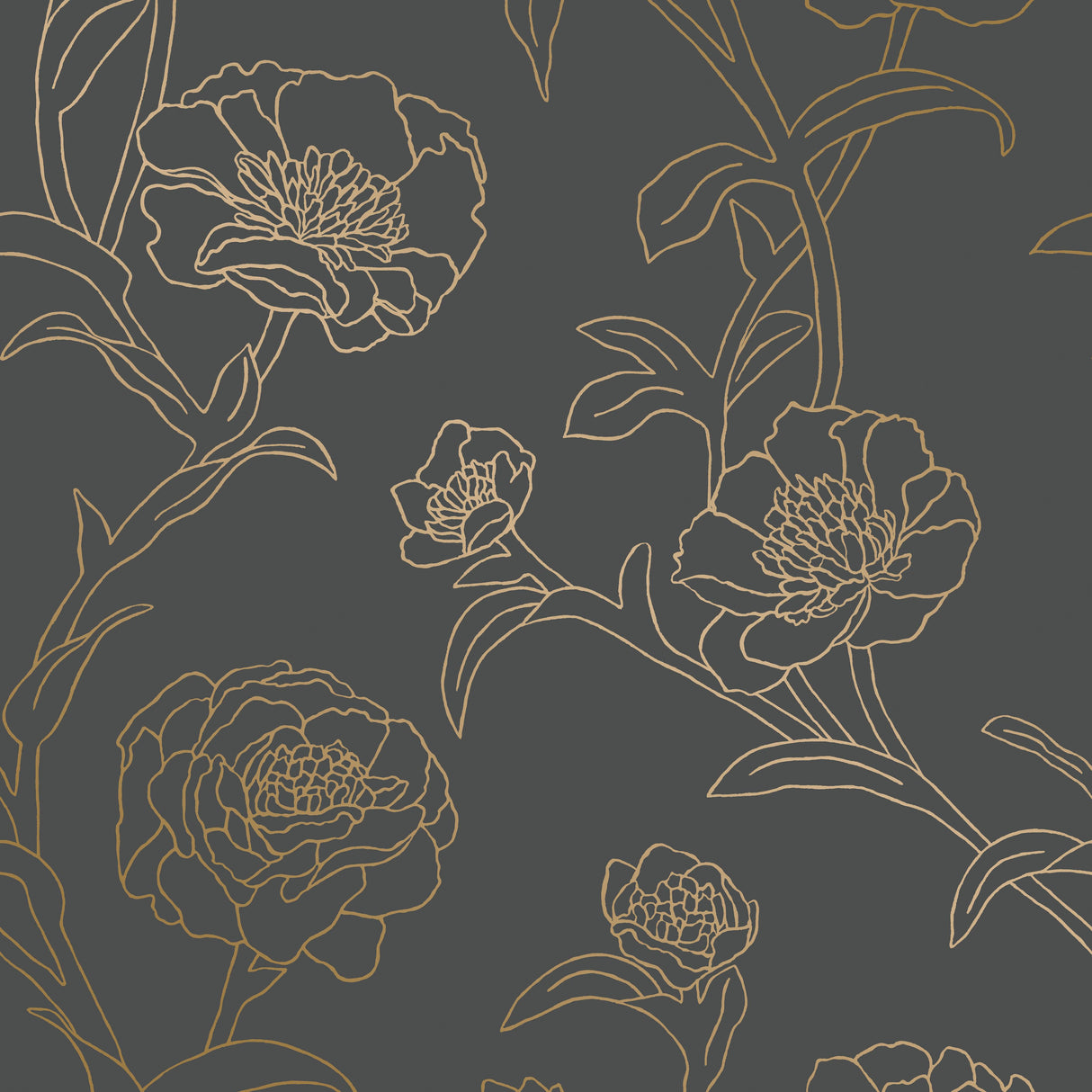 Tempaper Delicate Peony Black Peel and Stick Wallpaper, 56 sq. ft.