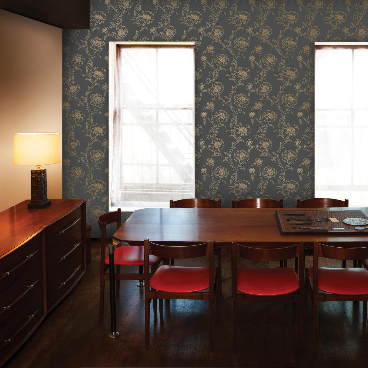 DecoratorsBest Delicate Peony Black Peel and Stick Wallpaper, 56 sq. ft.