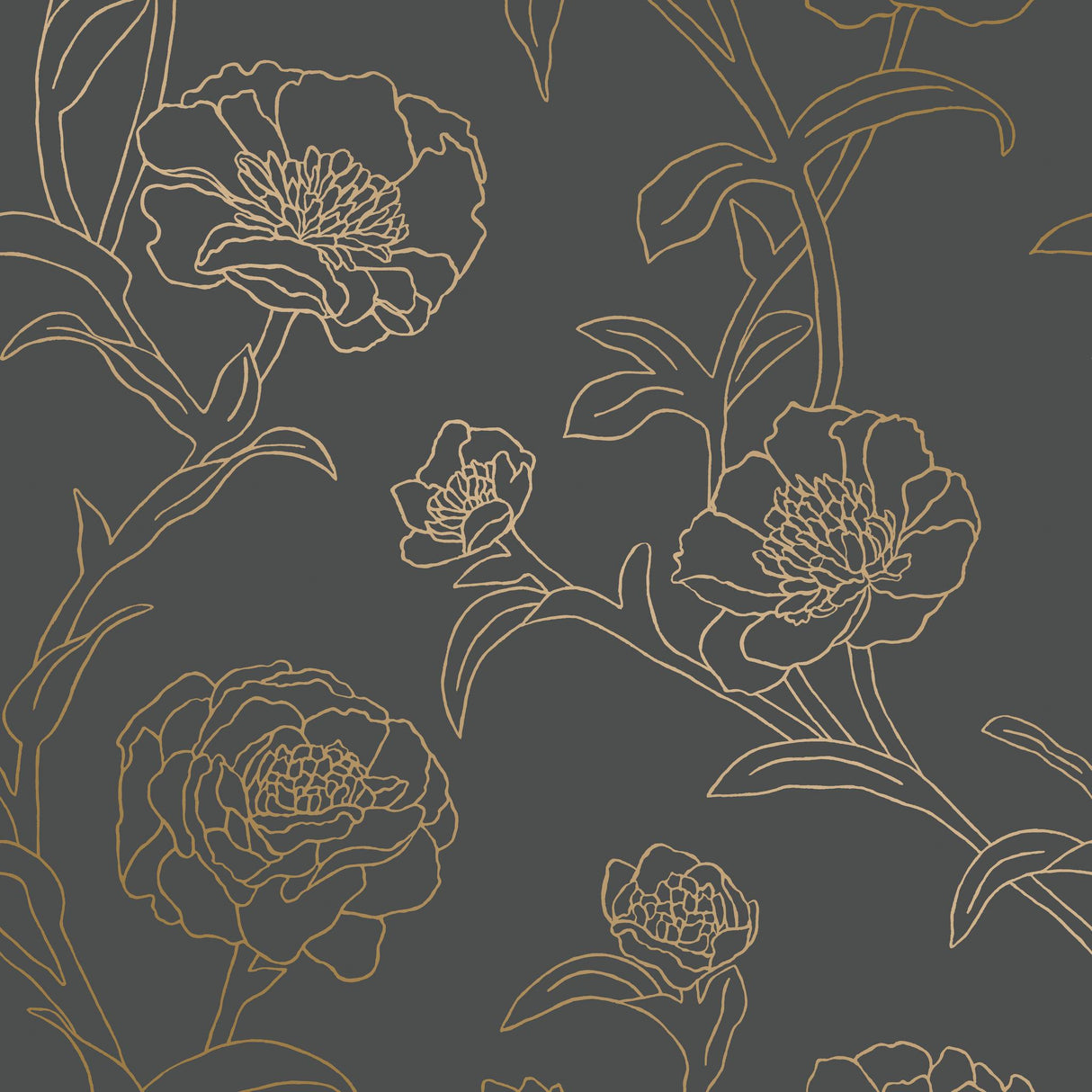 DecoratorsBest Delicate Peony Black Peel and Stick Wallpaper, 56 sq. ft.