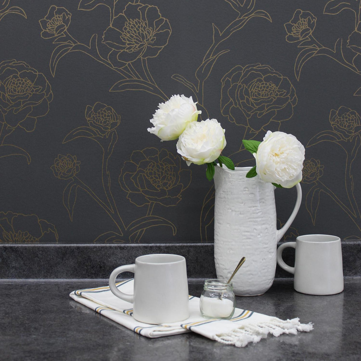 DecoratorsBest Delicate Peony Black Peel and Stick Wallpaper, 56 sq. ft.