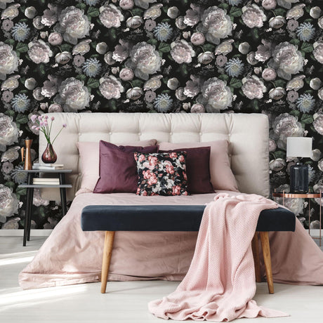 DecoratorsBest Dark Florals Black Peel and Stick Wallpaper, 60 sq. ft.