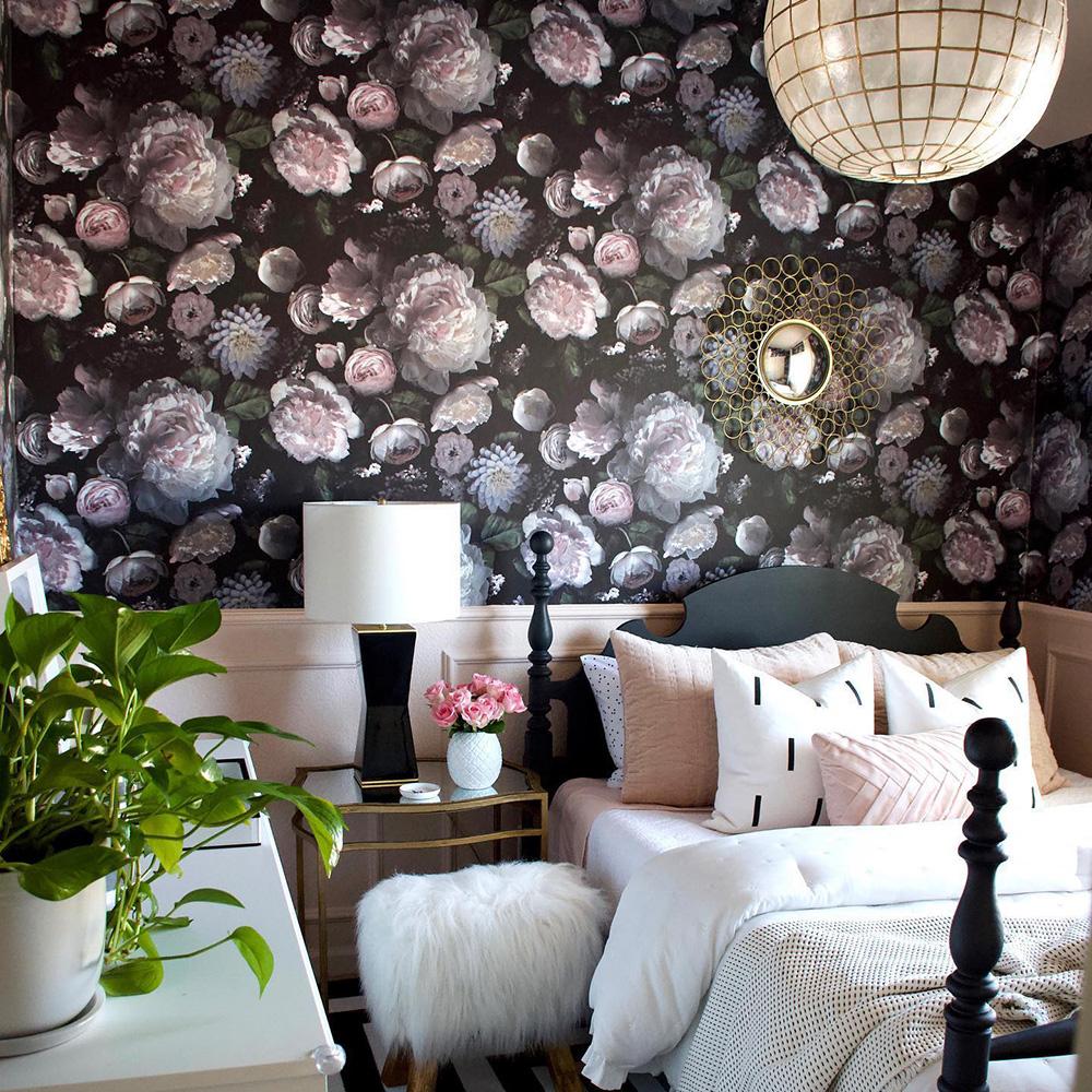 DecoratorsBest Dark Florals Black Peel and Stick Wallpaper, 60 sq. ft.