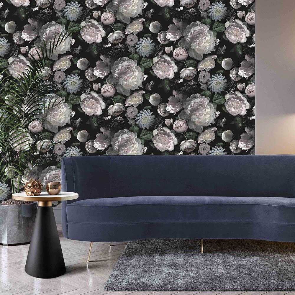 DecoratorsBest Dark Florals Black Peel and Stick Wallpaper, 60 sq. ft.