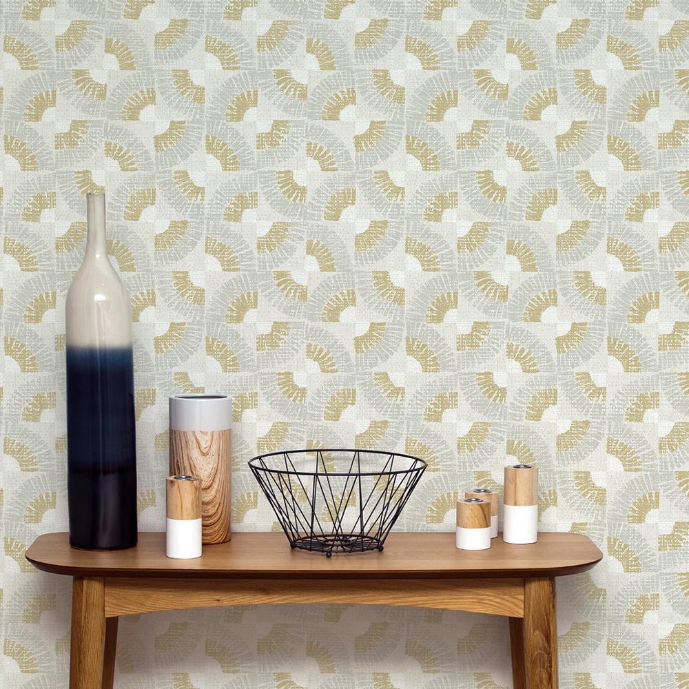 DecoratorsBest Block Printed Grasscloth Gold Peel and Stick Wallpaper, 60 sq. ft.