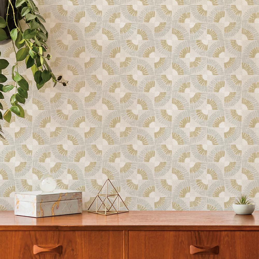 DecoratorsBest Block Printed Grasscloth Gold Peel and Stick Wallpaper, 60 sq. ft.