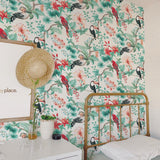DecoratorsBest Tropical Birds White Peel and Stick Wallpaper, 56 sq. ft.